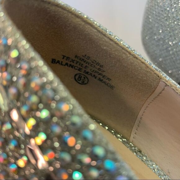 Silver with embellished iridescent Rhinestone gem platform pump High heels 8.5 - Picture 7 of 8